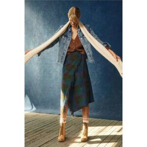 Anthropologie Mare Mare Plaid Fringe Wrap Asymmetrical Midi Skirt (NWT)